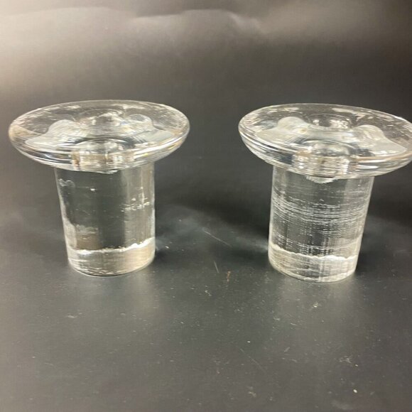 Blenko Ice Clear Crystal Candleholders set of 2 - Picture 5 of 7